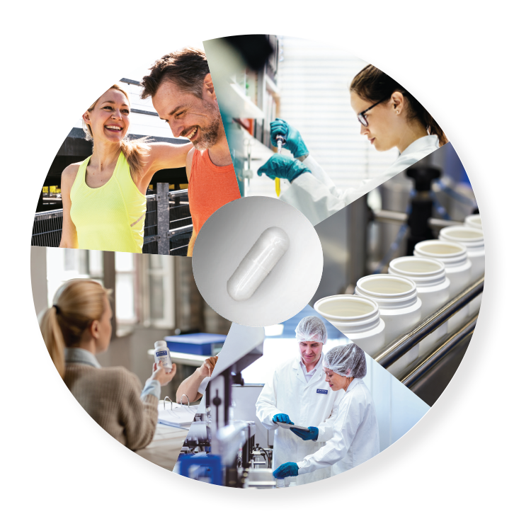 blog-banner Collaborative picture with people working in a laboratory making supplements. A man and a women exercising and smiling.