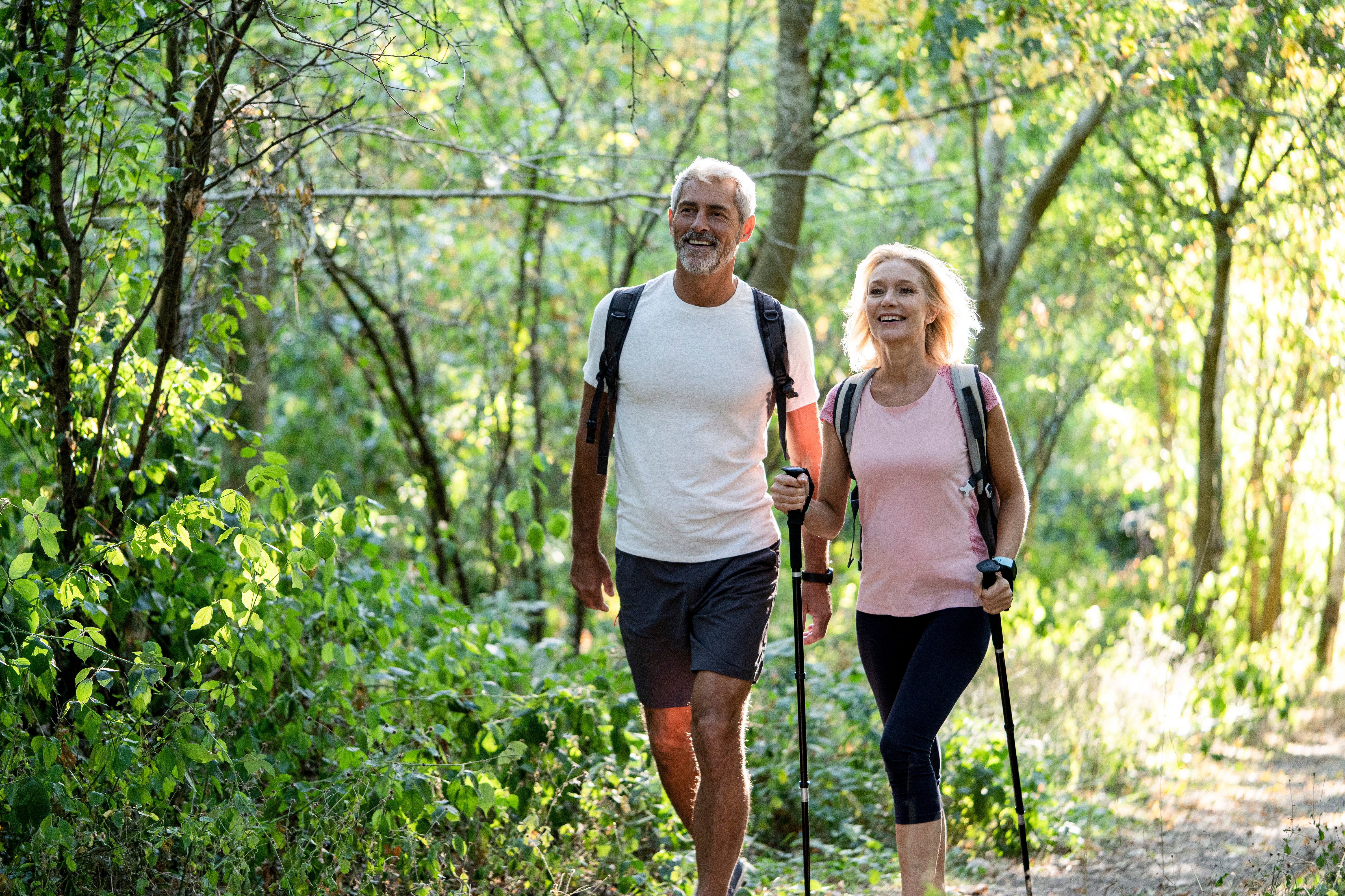 Man and women hiking outdoors