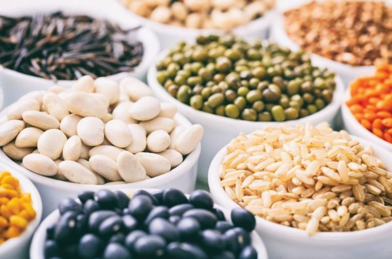 Lots of rice, beans and lentils