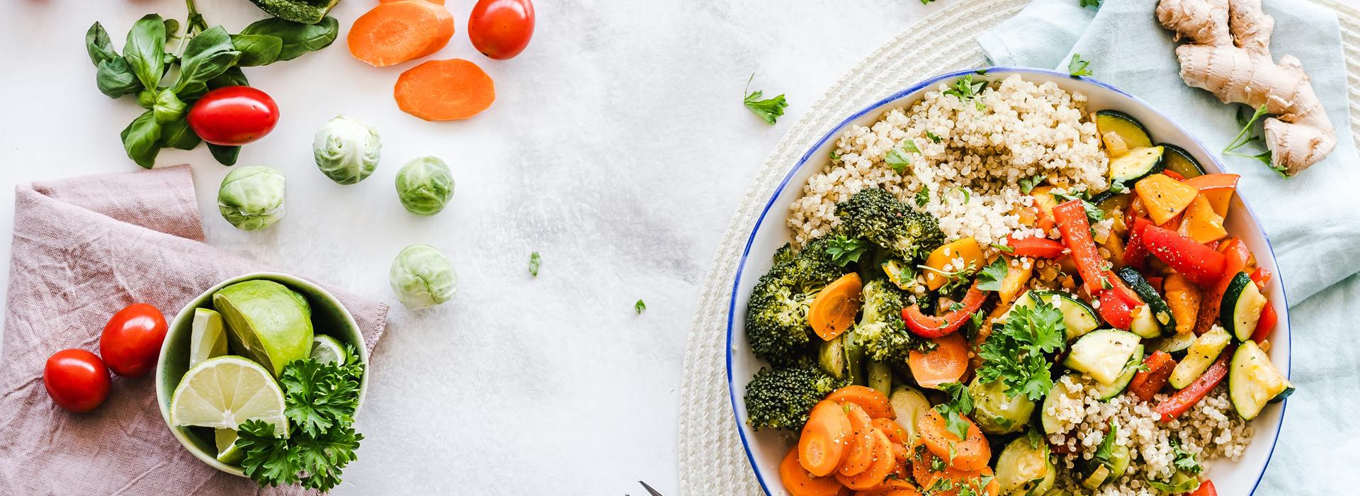 Big salad with lots of vegetables and quinoa