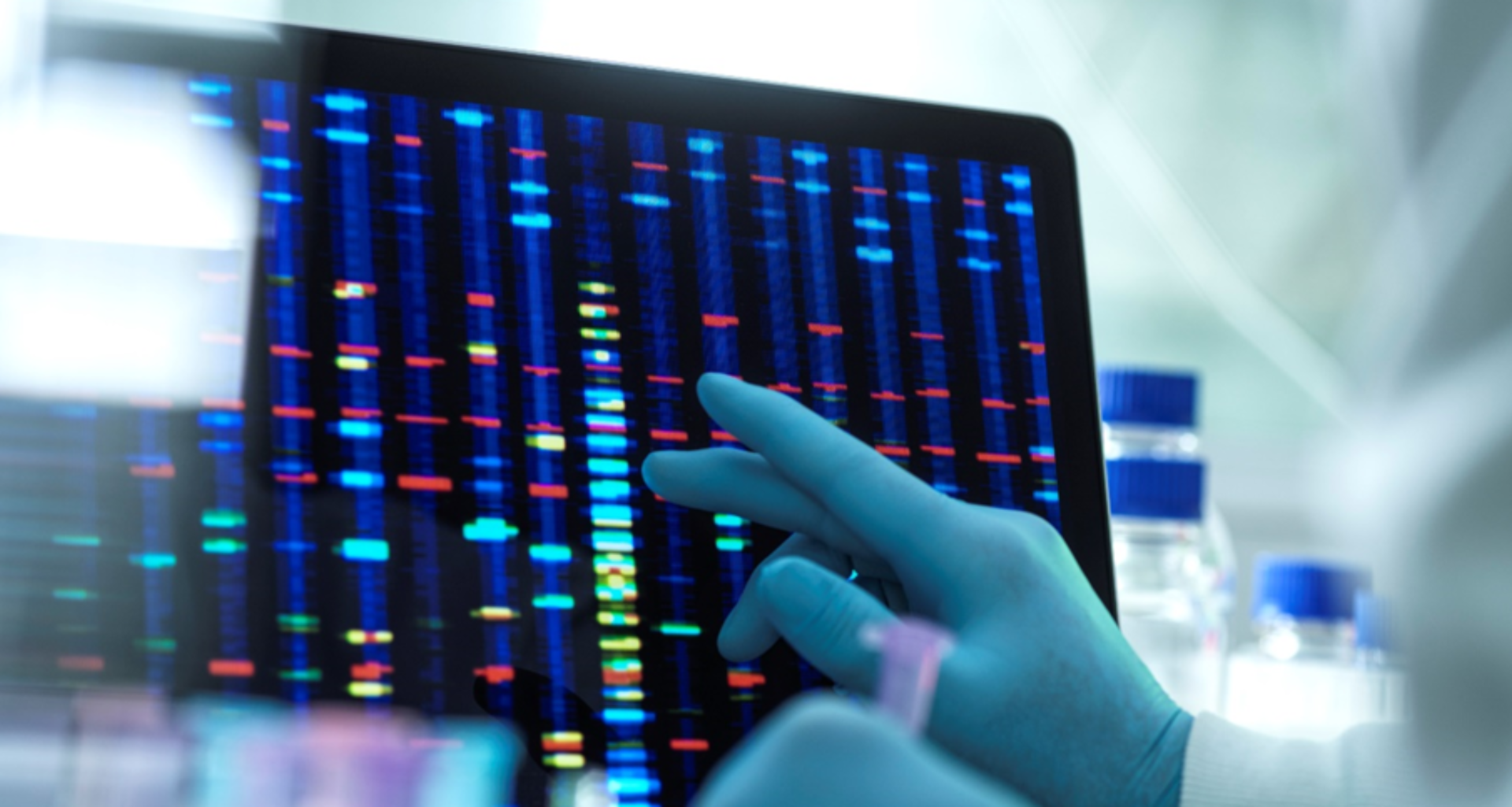 Laboratory technician reviewing data analysis